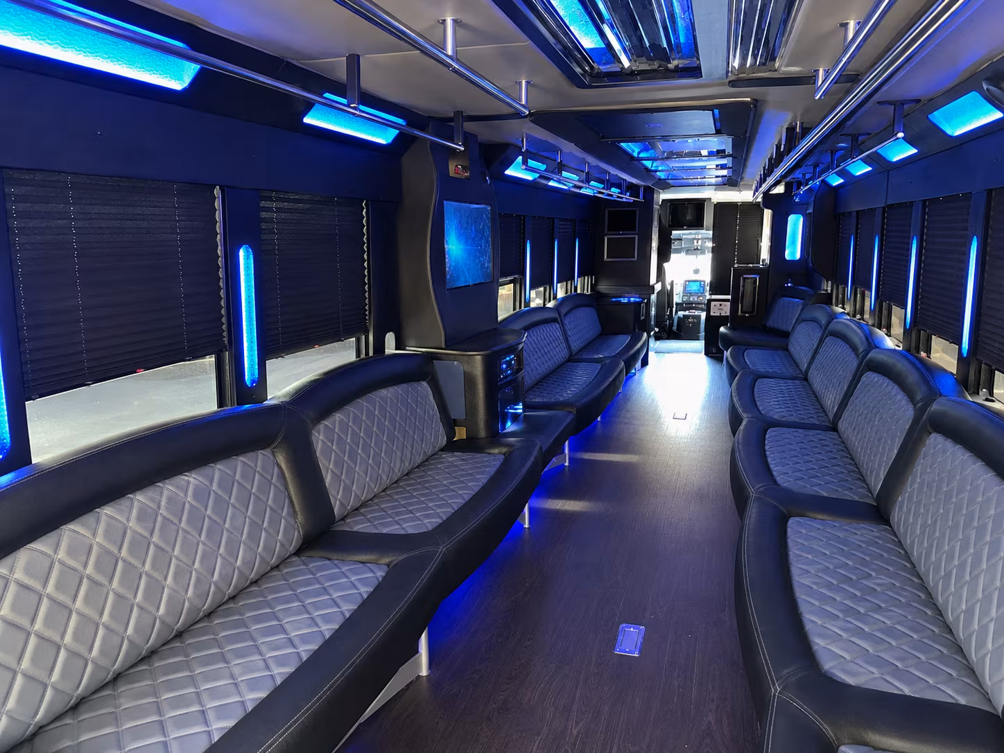 Interior of a party bus rental serving Laredo